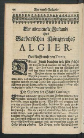 Der allerneueste Zustand, Des Barbarischen Königreiches Algier