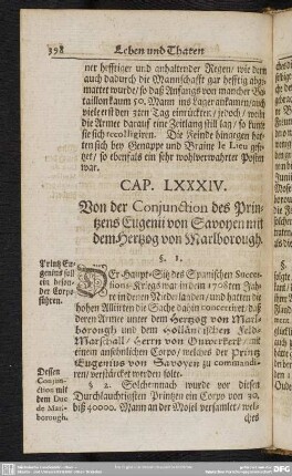 Cap. LXXXIV. Von der Conjunction des Printzens Eugenii von Savoyen mit dem Hertzog von Marlborough