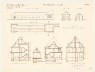 Joachimsthalsches Gymnasium, Templin: Kegelbahn: Grundriss, Aufriss, Querschnitte 1:100
