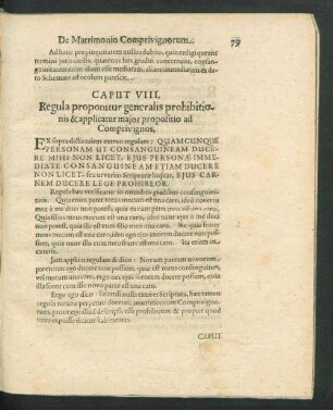 Caput VIII. Regula proponitur generalis prohibitionis & applicatur maior propositio ad Comprivignos.