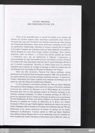 Avant-Propos Recherches D'Une Vie