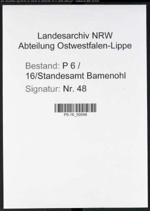 Sterberegister Standesamt Bamenohl