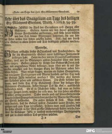 Rede über das Evangelium am Tage des heiligen Erz-Märtyrers Stephani