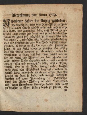 Verordnung von Anno 1719.