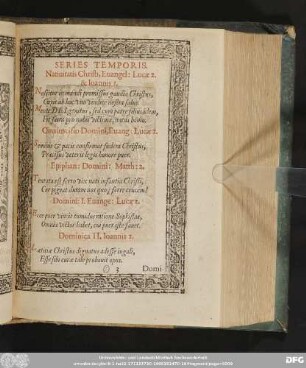 Series Temporis. Nativitatis Christi, Evangel: Lucae 2. & Ioannis 1.