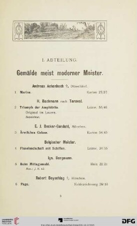I. Abteilung. Gemälde meist moderner Meister (Nr. 1-86)
