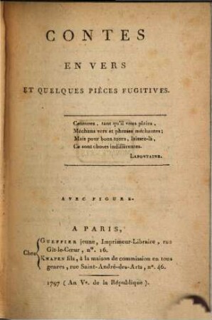 Contes en vers et quelques pièces fugitives