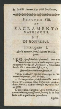 Punctum VIII. De Sacramento Matrimonii