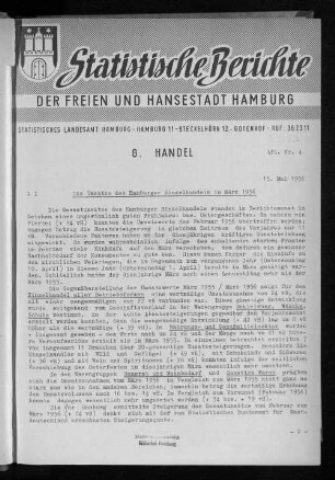 Die Umsätze des Hamburger Einzelhandels im März 1956 : Lfd. Nr. 4