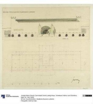 Darmstadt, Ernst-Ludwig-Haus, Vorentwurf, Aufriss und Grundriss