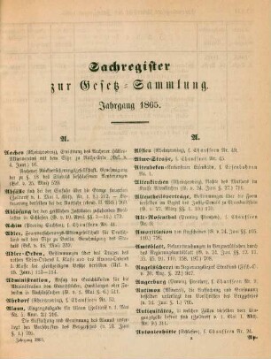 Sachregister zur Gesetz-Sammlung