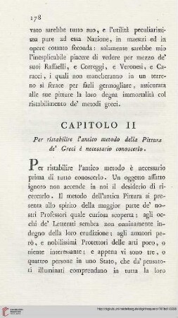 Capitolo II: Per ristabilire l´antico metodo della Pittura de´ Greci é necessario conoscerlo