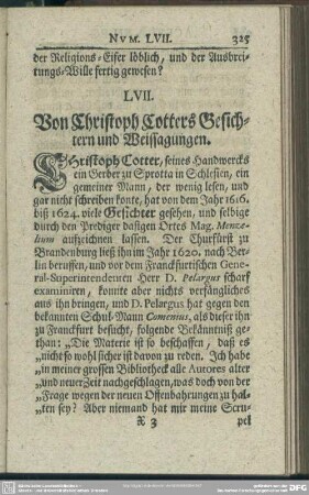 LVII. Von Christoph Cotters Gesichtern und Weissagungen