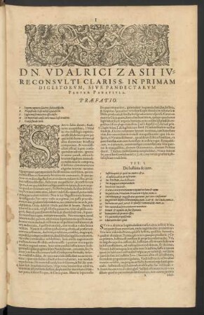 Dn. Udalrici Zasii ... In Primam Digestorum, Sive Pandectarum Partem Paratitla.