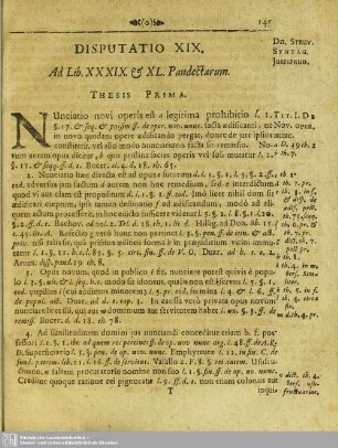 Disputatio XIX. Ad Lib. XXXIX. & XL. Pandectarum