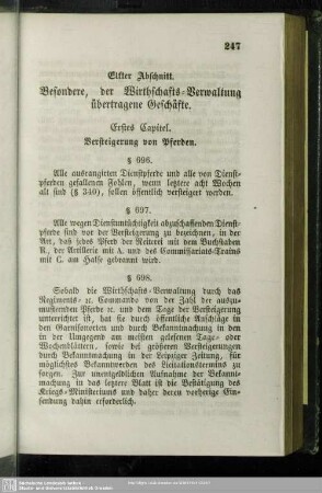 Elfter Abschnitt. Besondere, der Wirthschafts-Verwaltung übertragene Geschäfte