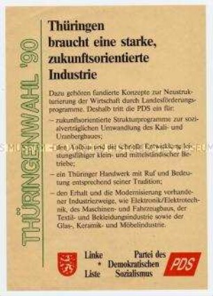Wahlflugblatt der Linken Liste/PDS zur Landtagswahl in Thüringen 1990