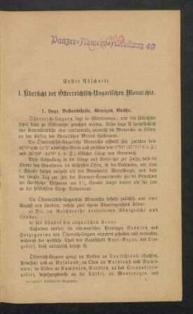 I. Übersicht der Österreichisch-Ungarischen Monarchie