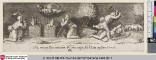 Deus reiectis Cain muneribus: Abel dona suscipit. Abel a Cain interficitur Genes. IV