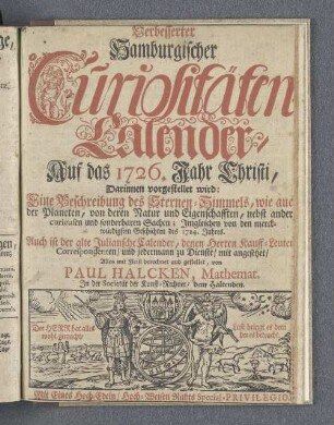 1726: Verbesserter hamburgischer Curiositäten-Calender