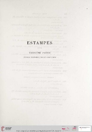 Estampes, troisième partie, Pièces historiques et costumes (Nr. 2290 - 2348)