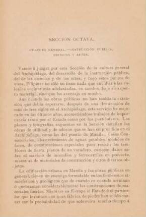 Sección octava. Cultura general. - Instrúcción pública. - Ciencias y artes