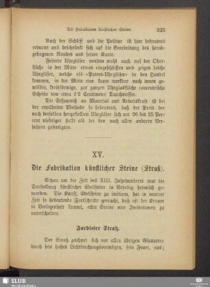 XV. Die Fabrikation künstlicher Steine (Straß)