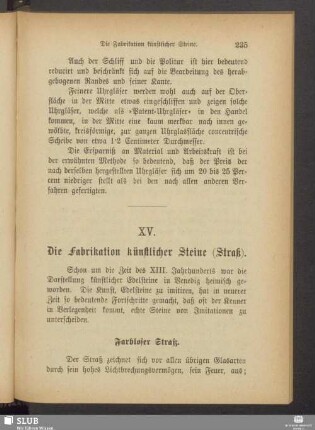 XV. Die Fabrikation künstlicher Steine (Straß)