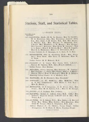 Stations, Staff, and Statistical Tables