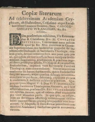 Copiae literarum Ad ... Carolo Gustavo Wrangelio