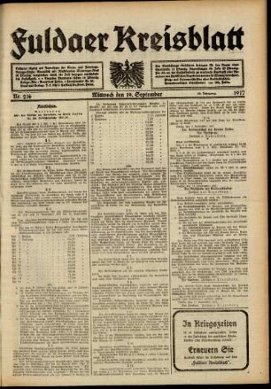 Ausgabe vom Mittwoch, den 19. September 1917.