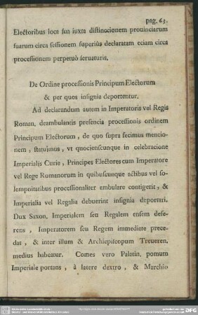 De Ordine processionis Principum Electorum & per quos insignia deportentur [Cap. XXII.]