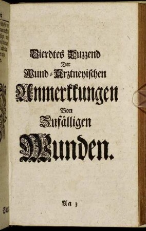 Vierdtes Duzzend Der Wund-Arztneyischen Anmerkkungen Von Zufälligen Wunden.