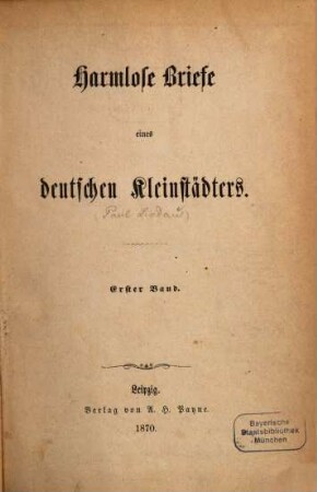 Harmlose Briefe eines deutschen Kleinstädters, 1