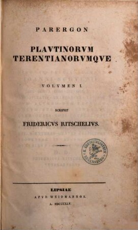 Parerga zu Plautus und Terenz, 1