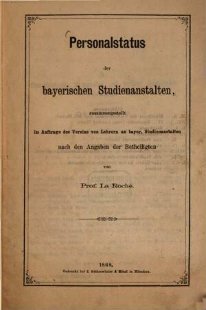 Personalstatus der bayerischen Studienanstalten. 1868