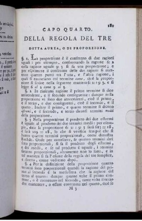 Capo Quarto. Della Regola del Tre Detta Aurea, o di Proporzione.