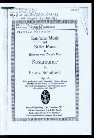 Entr'acte Music and Ballet Music to Helmina von Chezy's Play Rosamunde : op. 26