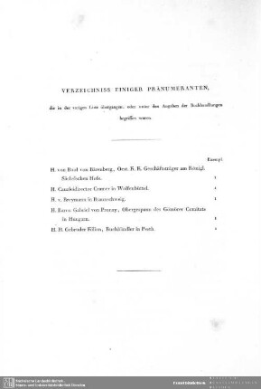 Verzeichnis einiger Pränumeranten