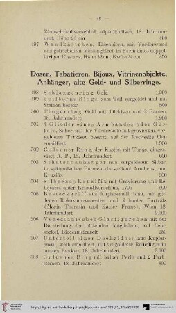 Dosen, Tabatieren, Bijoux, Vitrinenobjekte, Anhänger, alte Gold- und Silberringe (Nr. 498-519)