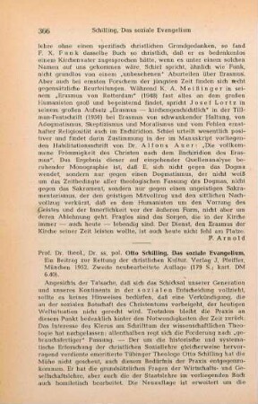 366-367 [Rezension] Schilling, Otto, Das soziale Evangelium