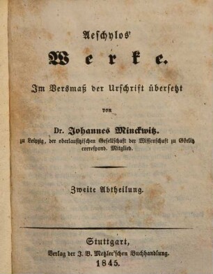 Aeschylos' Werke, Abth. 2
