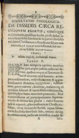 Dissertatio Theologica, De Dissidiis Circa Religionem Exortis ...