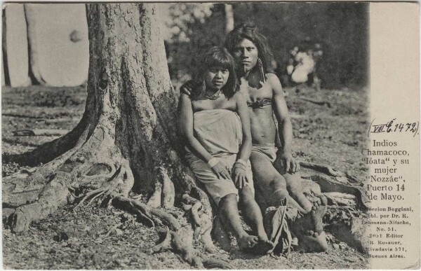 "Indios Chamacoco, 'Ióata' y su mujer 'Nozzáe', Puerto 14 de Mayo"