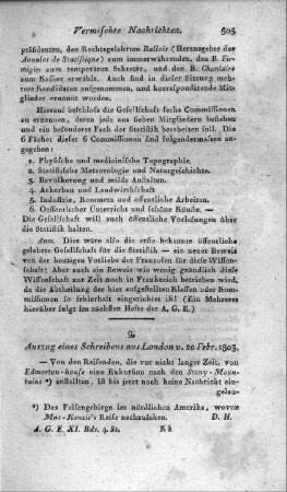 Auszug eines Schreibens aus London v. 20 Febr. 1803