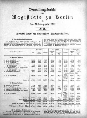 No. 21. Bericht über die städtischen Badeanstalten