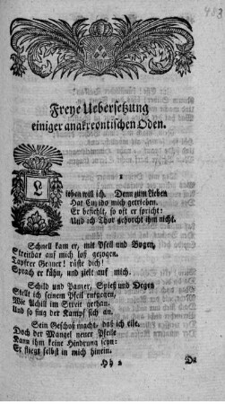 Freye Uebersetzung einiger anakreontischen Oden.