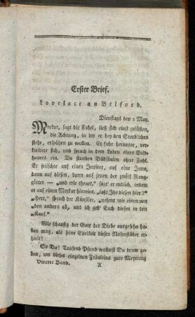 Erster Brief. Lovelace an Belford. - Sechster Brief. Belford an Lovelace.