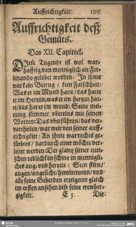 Auffrichtigkeit deß Gemüts. Das XII. Capittel
