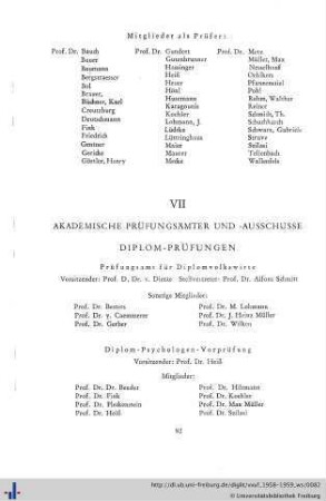 VII. Diplom-Prüfungen